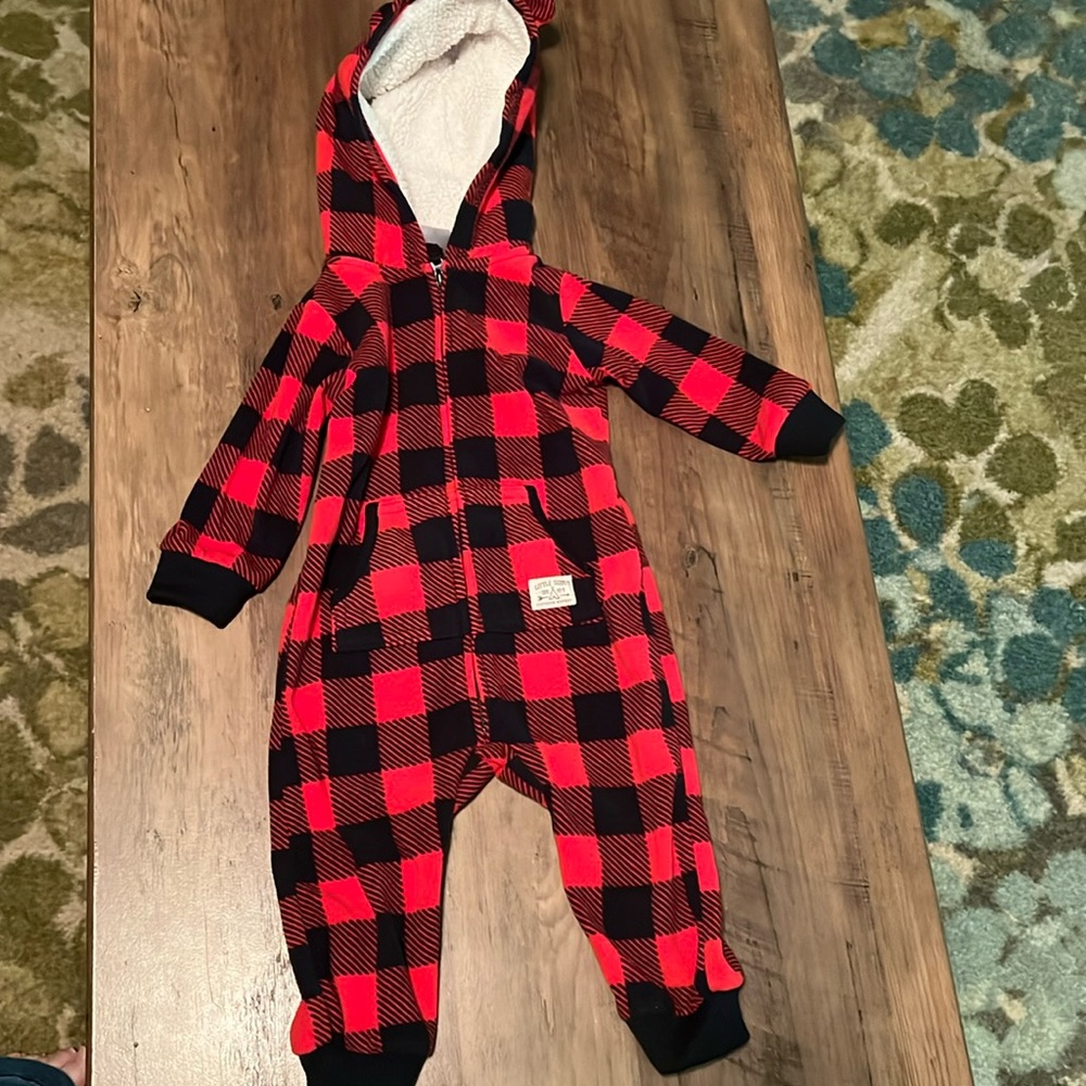 Carter’s plaid fleece bunting style suit size 12 months